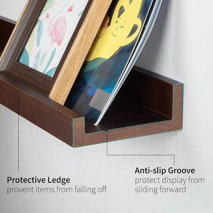 SAUMONIERES Picture Ledge Shelf Floating Book Shelves Set of 2 Wall Mounted Solid Wood for Bedroom Bathroom Living Room Kitchen, 72 Inch Walnut