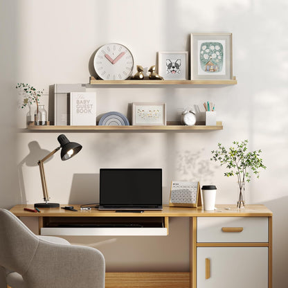 Floating Shelves for Wall, Picture Ledge Shelf 55 Inch Solid Wood Set of 2, Rustic Wall Shelves with Lip, Kids Bookshelf, Photo & Picture Live Edge Floating Shelves for Bedroom, Living Room, Kitchen