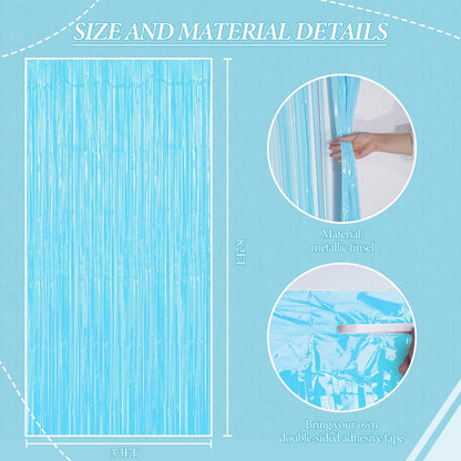 3 Pack Foil Fringe Backdrop - Pastel Blue Shiny Tinsel Curtains for Party Decoration/Photo Booth Props - 3.3x8.2 FT Metallic Foil Backdrop for Birthday, Wedding, Graduation, Christmas.