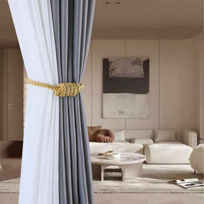 Fenghuangwu 4Pack Magnetic Curtain Tiebacks – Bohemian Style Handmade Woven Tie-Backs for Drapes,Elegant Exquisite Knot Holdbacks,Outdoor Boho & Modern Home Decor（Gold