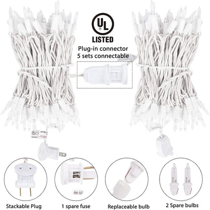 Clear Christmas Lights Set 100 Count 25 Feet Incandescent Bulb Mini String Lights for Indoor Christmas Tree Garland Birthday Wedding Party Festival Decoration, White Wire