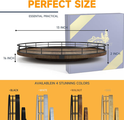 Farmhouse Oak 13" Lazy Susan Turntable Organizer for Cabinet, Round Wooden Lazy Susan Organization and Storage for Dining Table, Pantry, Kitchen, Countertop, Cupboard,Home Decor, Walnut Wood