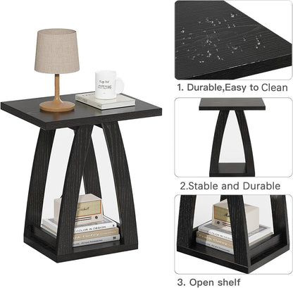 End Tables Living Room, Side Table Beside Sofa, Nightstand for Bedroom, Couch Side Table with Shelf, Modern End Table for Living Room, Black End Table