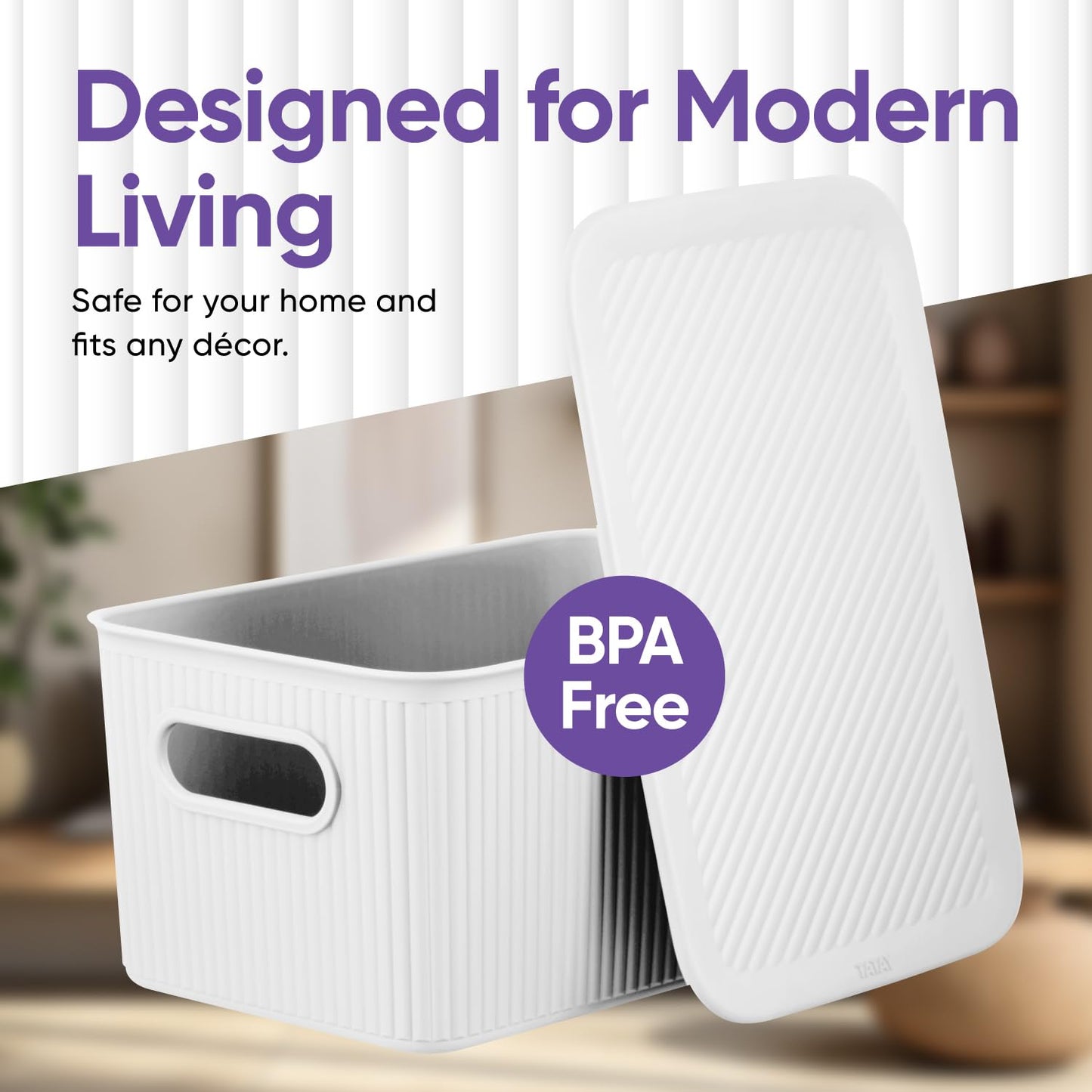 Superio Ribbed Collection - Superio Lid for Decorative Plastic Basket Open Home Storage Bins