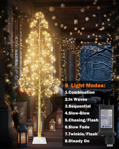 6FT Lighted Birch Tree Christmas Artificial Twig Tree with 660 LED Lights Timer 8 Mode Xmas Tree for Holiday Party Wedding Indoor Outdoor Decor