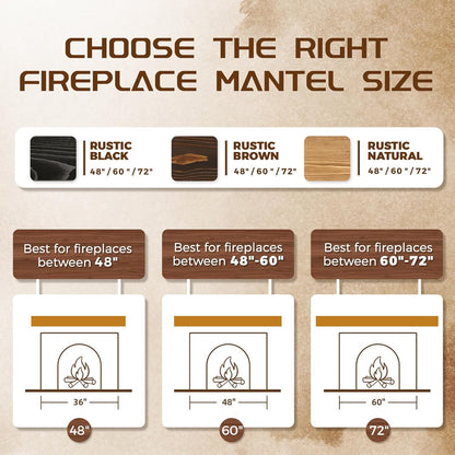 48x7x3 Fireplace Mantel - Solid Rustic Wood - Wall Mounted Floating Shelf with Invisible Heavy Duty Steel Bracket (Weathered Black)