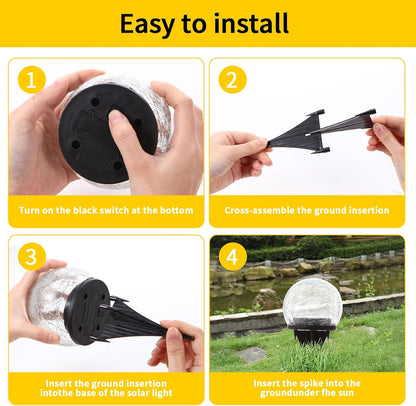 Solar Globe Lights, Cracked Glass Solar Waterproof Warm White LED Ball Lights for Yard Pathway Patio & Lawn Decor (Warm Colors, 2 Pack, 3.94")