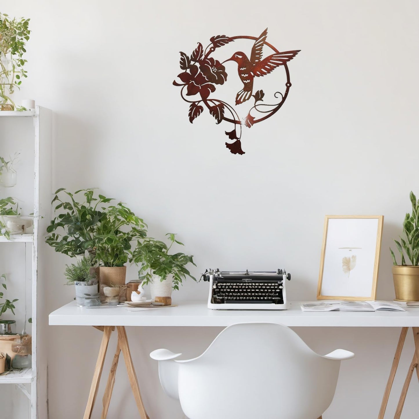 Zoihet Round Metal Bird Wall Art Decor - Hummingbird Wall Art Silhouette for your patio, garden, and fence Art Decor, Bird Wall Silhouette Indoor and Outdoor Hanging (Brown)