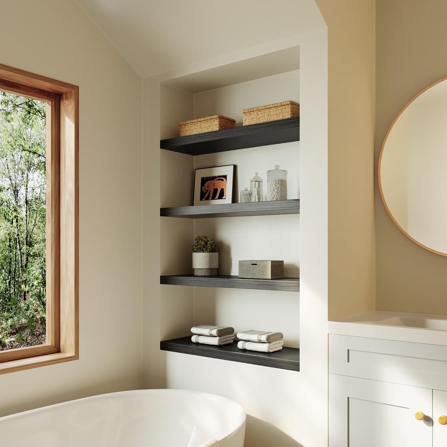 Large Floating Shelves for Wall Set of 1 Wooden Wall Shelves 30 in x 12.75 in x 2 in Room Decor Long Shelf with Invisible Wall Mount Bracket for Bedroom Kitchen Living Room Black Wood