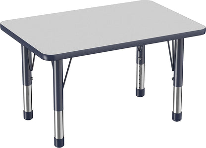 FDP Rectangle Activity School and Classroom Kids Table (24 x 36 inch), Chunky Toddler Leg, Adjustable Height 15-24 inches - Gray Top and Navy Edge