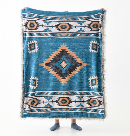 Luxury Plush Faux Fur Throw Blanket with Aztec Pattern, Super Warm, Fuzzy, Elegant, Fluffy Decoration Blanket for Couch, Armchair, Sofa and Bed, 60''x 80'', Teal