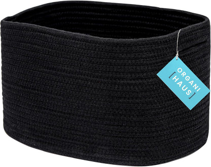 OrganiHaus Woven Storage Baskets for Organizing, Cotton Rope Organizer Bins for Shelves, Closet & Nursery, Dog Toy Basket, Decorative Bins for Toys, Towels & Books - 15x10x9, Black