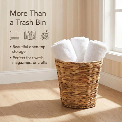 Household Essentials Wicker Waste Basket, Woven Leaf Basket with Wire Frame, Trash Bin or Storage