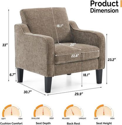 VINGLI Accent Chairs Set of 2 Living Room Chairs Light Brown Reading Chair for Bedroom Scooped Arm Chair Mid Century Modern Accent Chairs Upholstered Comfy Chair for Apartment, Waiting Room