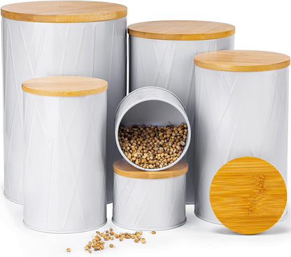 White Canister Sets for Kitchen Counter, Kitchen Canisters Set of 6, Flour and Sugar Containers, Coffee and Tea Storage, Modern Farmhouse Kitchen Decor