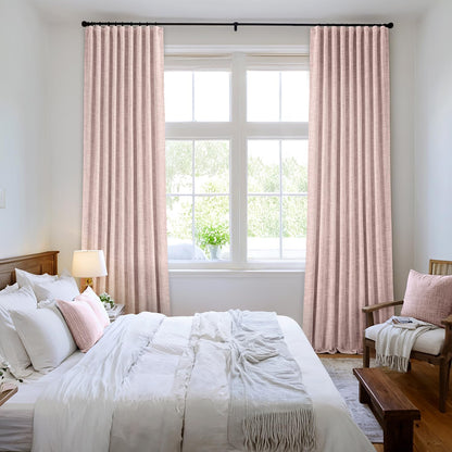 MIULEE Baby Pink 100% Blackout Linen Curtains 90 Inch 2 Panels Set Double Sided No Coating Pleated Back Tab Black Out Long Thermal Insulated Pinch Pleat Bedroom Living Room Darkening Window Drapes