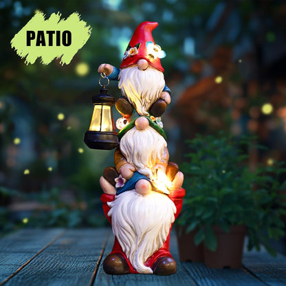 Garden Gnome Statue with Solar Lights Garden Sculptures Funny Triple Gnome Outdoor Patio Lawn Yard Balcony Garden Home Decor Birthday Gifts for Women Mom Grandma 12 in Fall Gnome