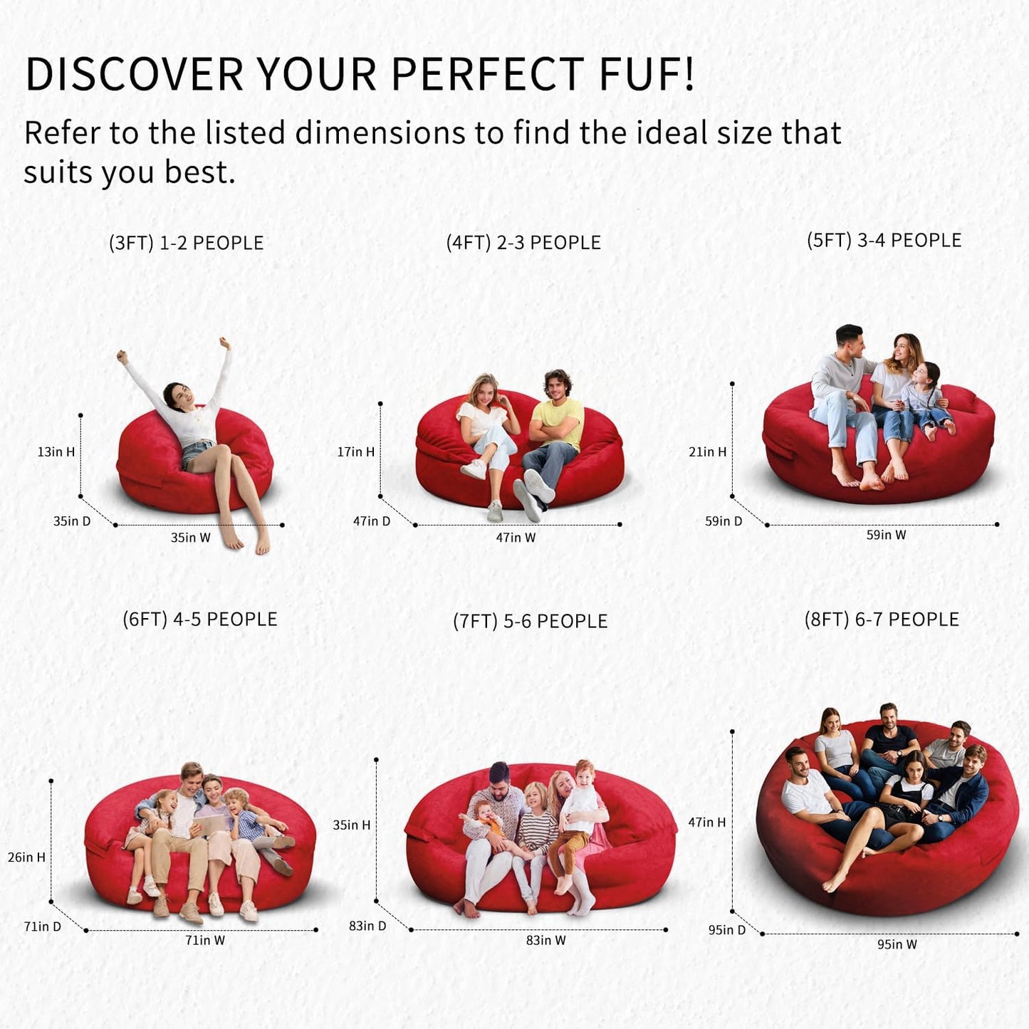 Bean Bag Chair for Adults 8FT,Soft Removable Cover for Teens/Girls Bedroom,Fluffy Giant Round Floor Beanbag Lounger Chairs (No Filler,Big Red)