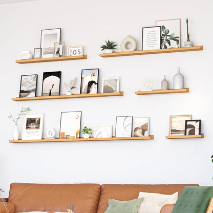 Heimlove Picture Ledge Shelf, Small Floating Shelves Set of 2, 16 Inches Picture Shelf for Wall with Ledge, Kids Bookshelf Wall Mounted for Living Room Bedroom Decor Books Photo Frames, Oak