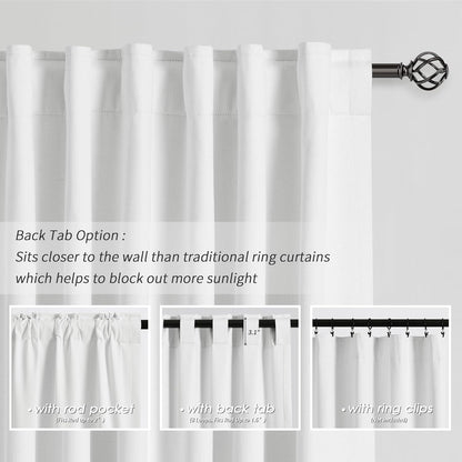 White Blackout Curtains 72 Inch Length 2 Panels Set Linen Textured Thermal Insulated Room Darkening Curtains for Bedroom Living Dining Room Back Tab Rod Pocket Modern Farmhouse Home Window Decor