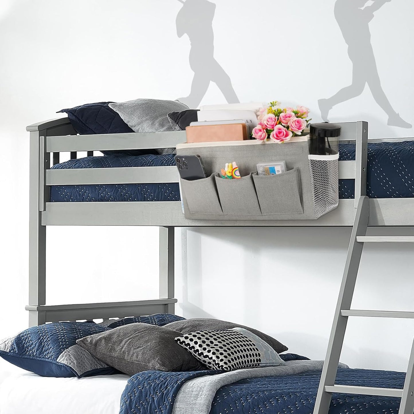 Bedside Storage Caddy/Bedside Hanging Storage Bag for Headboards Bunk Beds Dorm Rooms Book Phone Magazine Holder (New Grey)