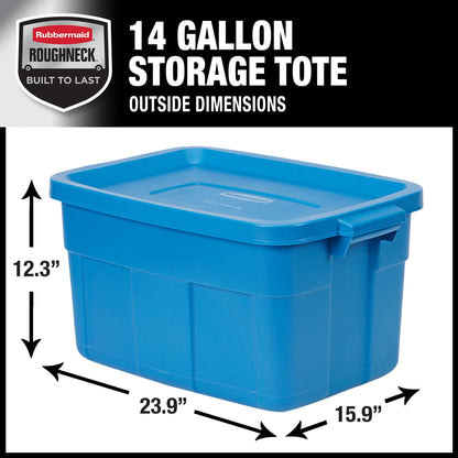 Rubbermaid Roughneck Tote 14 Gal, 6 Pack, Made in USA, Heritage Blue, Rugged Plastic Stackable