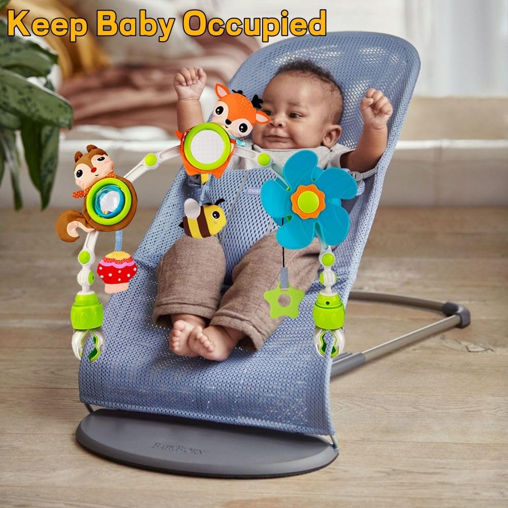 Baby Stroller Arch Mobile, Adjustable Musical Cirb Mobile Toys with Universal Clamps, Versatile Activity Toy Bar for Baby Bouncer Infant Car Seat Toy Stroller Toys Mobile for Bassinet Crib - Orange