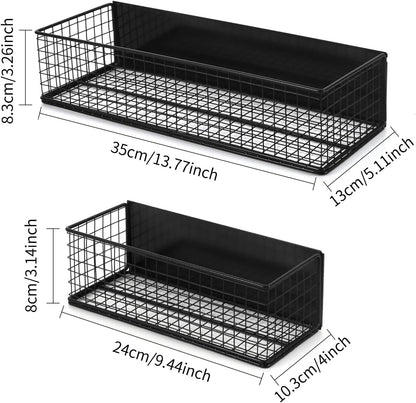 Magnetic Basket, Magnetic Shelf for Fridge,Magnetic Spice Rack Wire Mesh Magnetic Organizer Holder Accessories for Office Kitchen Classroom Storage, Black-High, Large x1&Small x1 Set of 2