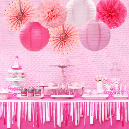 Rose Hot-Pink Party Decorations Streamers - 14pcs Girl Birthday Baby Shower Paper Lanterns Fan,Tissue Pom Poms,Honeycomb Balls,Bachelorette Bridal Wedding Engagement Supplies Decor Lasting Surprise