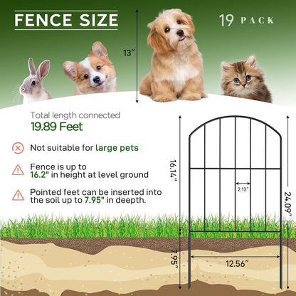 Goovilla Garden Fence, Total 20ft(L) x 24in(H) Garden Fencing Animal Barrier, 19 Pcs Rustproof Metal Fence Panels, Black No Dig Fence, Decorative Garden Fences and Borders for Dogs, Flower Bed, Patio