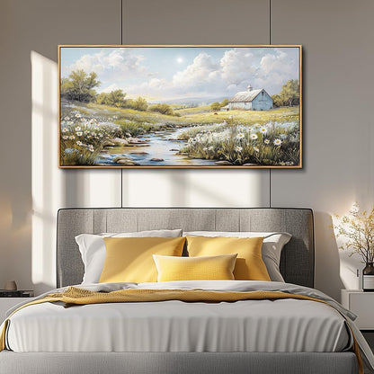 PHAOHUAXM Wood Framed Wall Art For Living Room Large Canvas Wall Decor For Bedroom Flower Watercolour Painting Office Decor Countryside Scenery Wall Picture Printing Artwork Home Decor 20x40 In