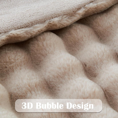 NEWCOSPLAY Faux Fur Twin Blanket Linen Bubble Blanket Thick Warm Soft for Couch Sofa Bed 550GSM (Linen, Twin(60"x80"))