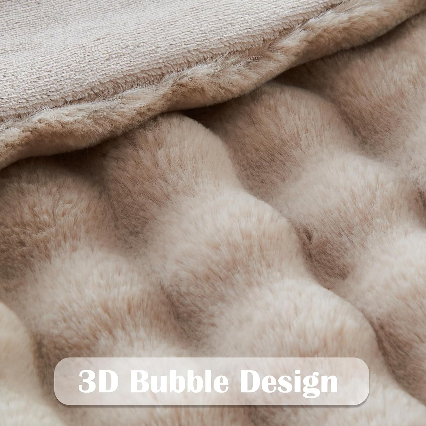 NEWCOSPLAY Faux Fur King Blanket Linen Bubble Blanket Thick Warm Soft for Couch Sofa Bed 550GSM (Linen, King(90"x110"))