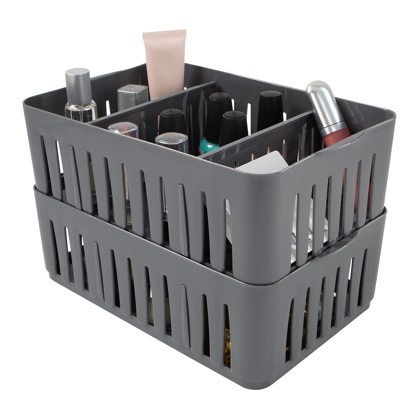 Simplify 4 Pack 3 Compartment Stackable Bin with Adjustable Dividers | Drawer Organizer | Storage