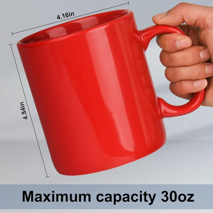 30oz Super Large Ceramic Coffee Mugs Large Handles Set of 2 (Red)