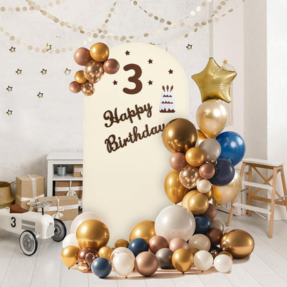 Arch Backdrop Stand and Cover Set, Metal Balloon Arch Backdrop 6ft, Gold Arched Stand Frame for Wedding, Parties,Birthday, Backdrop Decorations (Beige,6ft)