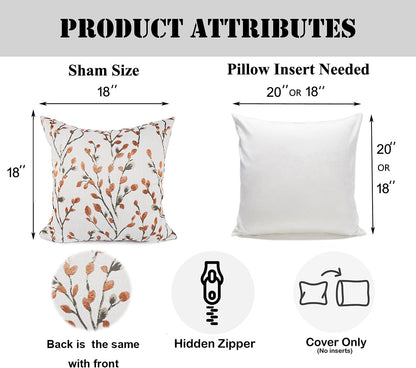 YOUR SMILE Classical Embroidery Jacquard Orange Square Decorative Throw Pillow Case Cushion Cover 18x18 inch