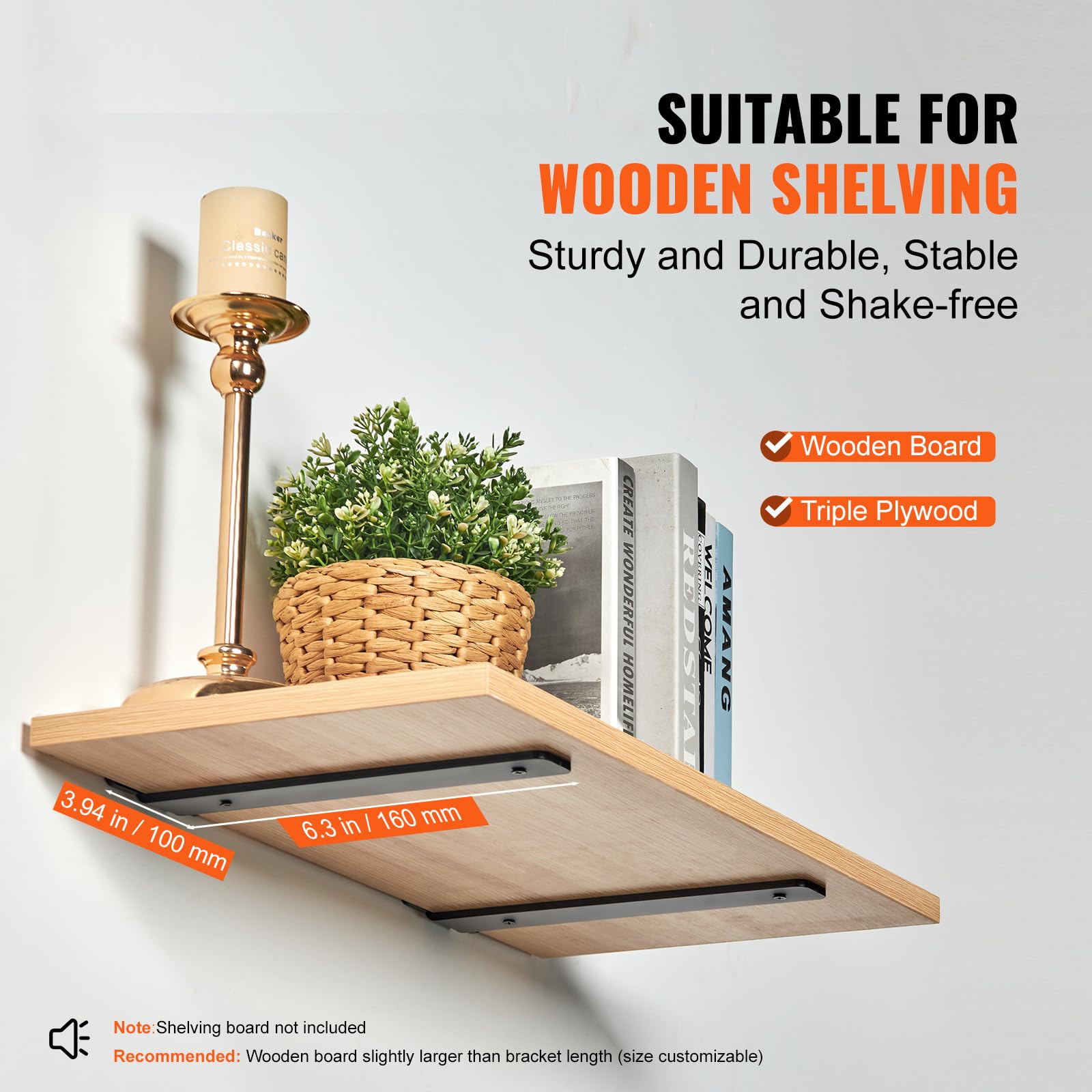 VEVOR Floating Shelf Brackets 6 Inch, 6 Pack Heavy Duty Shelf Brackets, Brackets for Shelves, 1/5"