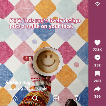 jinchan Kids Rug for Classroom 7ft Radius Corner Washable Area Rug Modern Colorful Quarter Circle Rug Soft Non-Slip Carpet for Nursery Playroom Daycare Reading Nook Living Room Berries on Cream