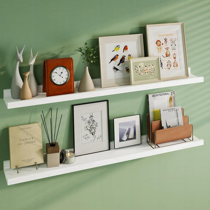 Floating Picture Ledge Shelves 48 Inch Solid Oak Wood Set of 2, Rustic Wall Storage Shelves with Lip, Kids Bookshelf, Photo & Picture Ledge Shelves for Bedroom, Living Room, Kitchen