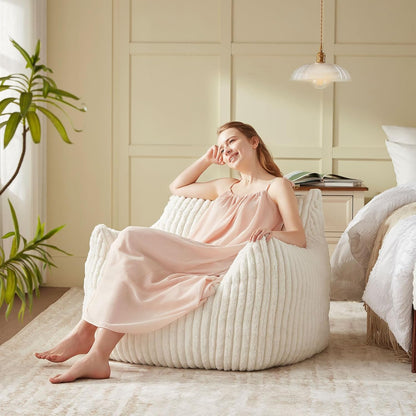 Giant Bean Bag Chairs for Adults Teens, Large Bean Bag Sofa Chairs with Filling Comfy Fuzzy BeanBag Chair with Armrests for Bedroom Living Room Reading