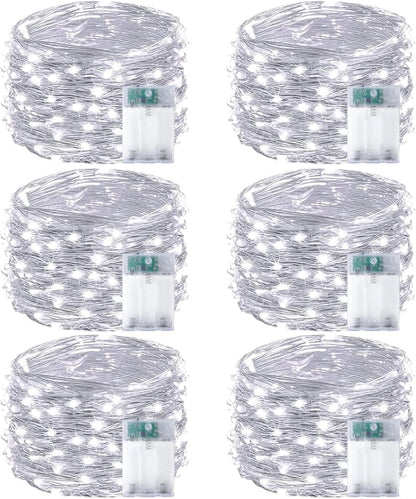 6-Pack Fairy Lights Battery Operated with Timer, Waterproof 16FT 50 LED String Lights Indoor Outdoor, Cuttable Starry Fairy Lights for Christmas Home Bedroom Wedding DIY Centerpiece Decor (Cool White)