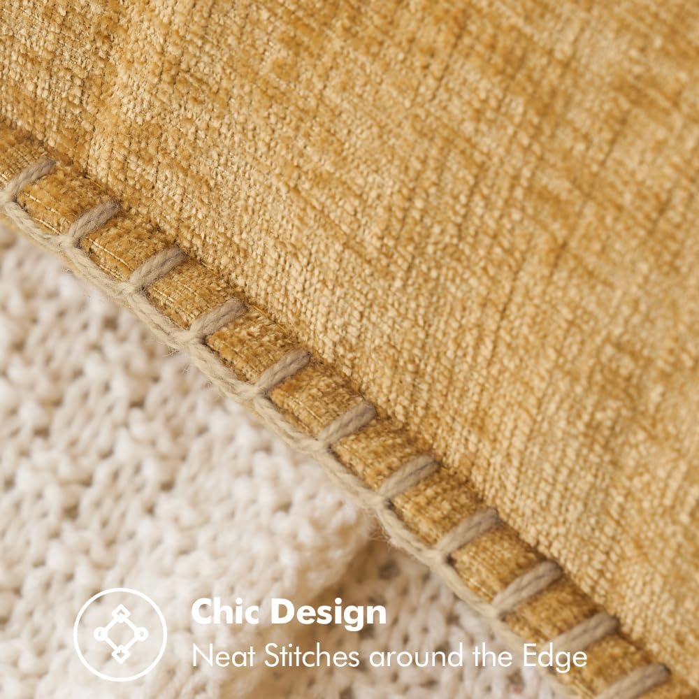 MIULEE Pack of 2 Couch Throw Pillow Covers 18x18 Inch Gold Farmhouse Decorative Pillow Covers with Stitched Edge Soft Chenille Solid Dyed Fall Pillow Covers for Sofa Bed Living Room