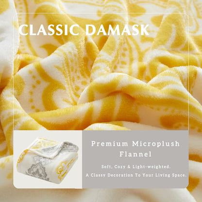 CASAAGUSTO Boho Throw Blanket - Yellow and Gray Damask Decorative Blankets with Tassel, Printed Flannel Bohemian Blanket for Chair, Bed, Sofa, Couch(50 * 60, Yellow and Gray Damask)