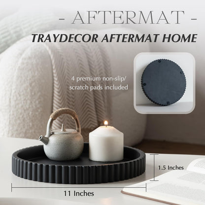 Decorative Tray for Coffee Table, Living Room, Side Table, 11" Black Round Concrete Home Decor Serving Trays for Accent Table, Console Table