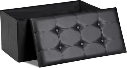 SUPER DEAL 30 inches Folding Ottoman with Storage, Bedroom Footrest Bench, Rectangle Sotrage Chest for Living Room Entryway, 30"x15"x15", 85L, Faux Leather, Black