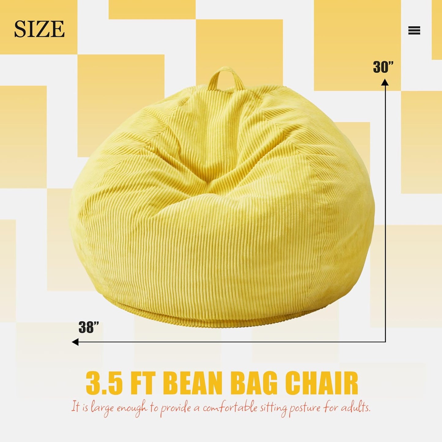 Hobestluk 3.5FT Bean Bag Chair Adult Bean Bag Chair Large Bean Bag Chair with Filler Included Teardrop Bean Bag with Removable Cover for Bedroom Living Room - (Large, Yellow)