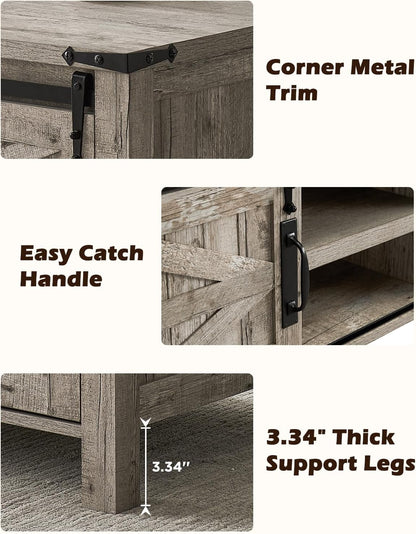 OKD 48" Farmhouse Lift Top Coffee Table with Sliding Barn Door, Rustic Center Table w/Hidden Storage Compartment, Lift Tabletop Dining Table w/Adjustable Shelf for Living Room,Light Rustic Oak