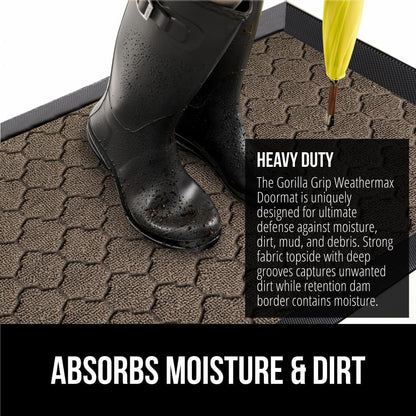 GORILLA GRIP 100% Waterproof All-Season WeatherMax Doormat, 72x24, US Designed Natural Rubber, Stain and Fade Resistant, Low Profile Indoor Outdoor Door Mats, Easy Clean Patio Mat, Latte Quatrefoil