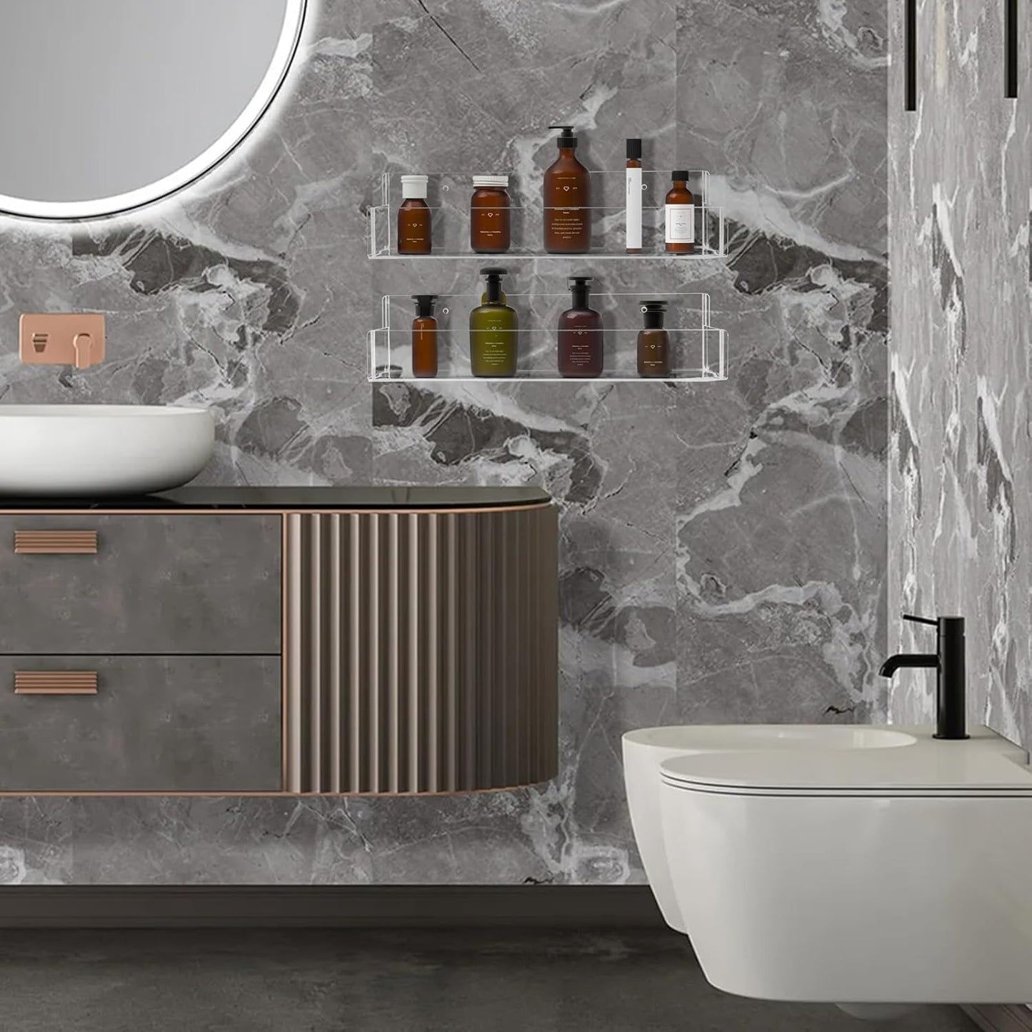 Acrylic Spice Rack Wall Mount-12 Inch, Clear Spice Shelf Storage Holder, 4 Pack Hanging Seasoning Rack Organizer for Cabinet Door, Cupboard or Wall Kitchen (Adhesive or Screw)